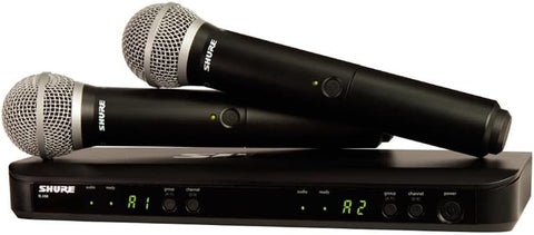 Shure BLX288/PG58 UHF Wireless Microphone System - Perfect for Church, Karaoke, Vocals - 14-Hour Battery Life, 300 ft Range | Includes (2) PG58 Handheld Vocal Mics, Dual Channel Receiver | J11 Band