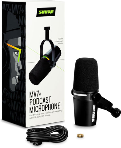 Shure MV7+ Podcast Microphone. Enhanced Audio, LED Touch Panel, USB-C &amp; XLR Outputs, Auto Level Mode, Digital Pop Filter, Reverb Effects, Podcasting, Streaming, Recording - Black