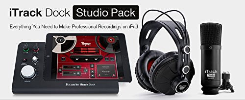 Focusrite iTrack Dock Studio Pack, includes CM25 mic, XLR cable, and HP60 headphones