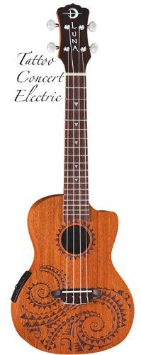 Luna Ukulele Tattoo Concert Electric with preamp, UKE TEC MAH