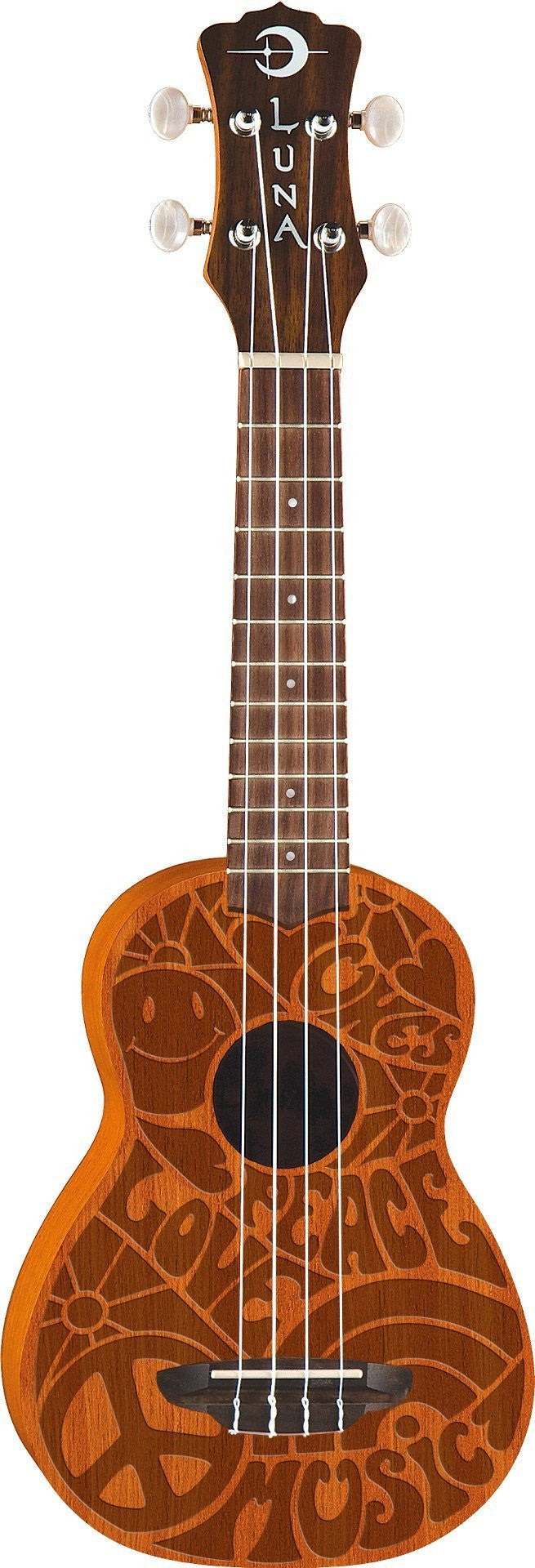 Luna Ukulele Soprano "Peace Love Uke" - Satin Finish