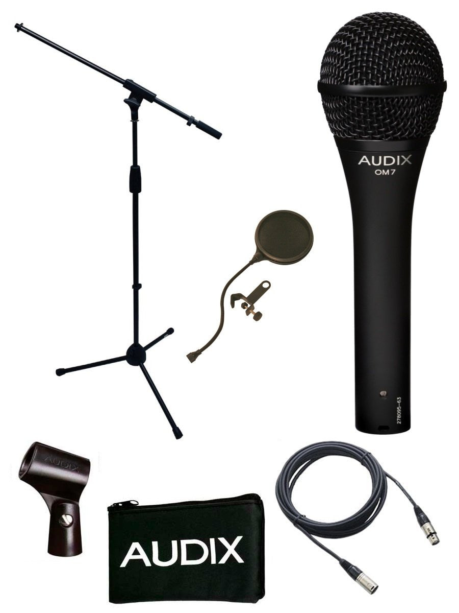 Audix OM7 Microphone Bundle with Mic Boom Stand, XLR Cable and Pop Filter Popper Stopper